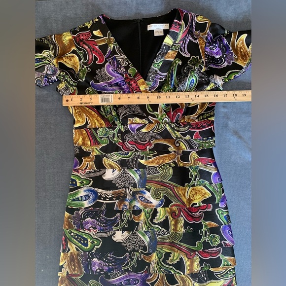Peter Nygard Womens Tiered Dress 6 Multi Colored Short Sleeve Paisley Raw Hem - Picture 10 of 10